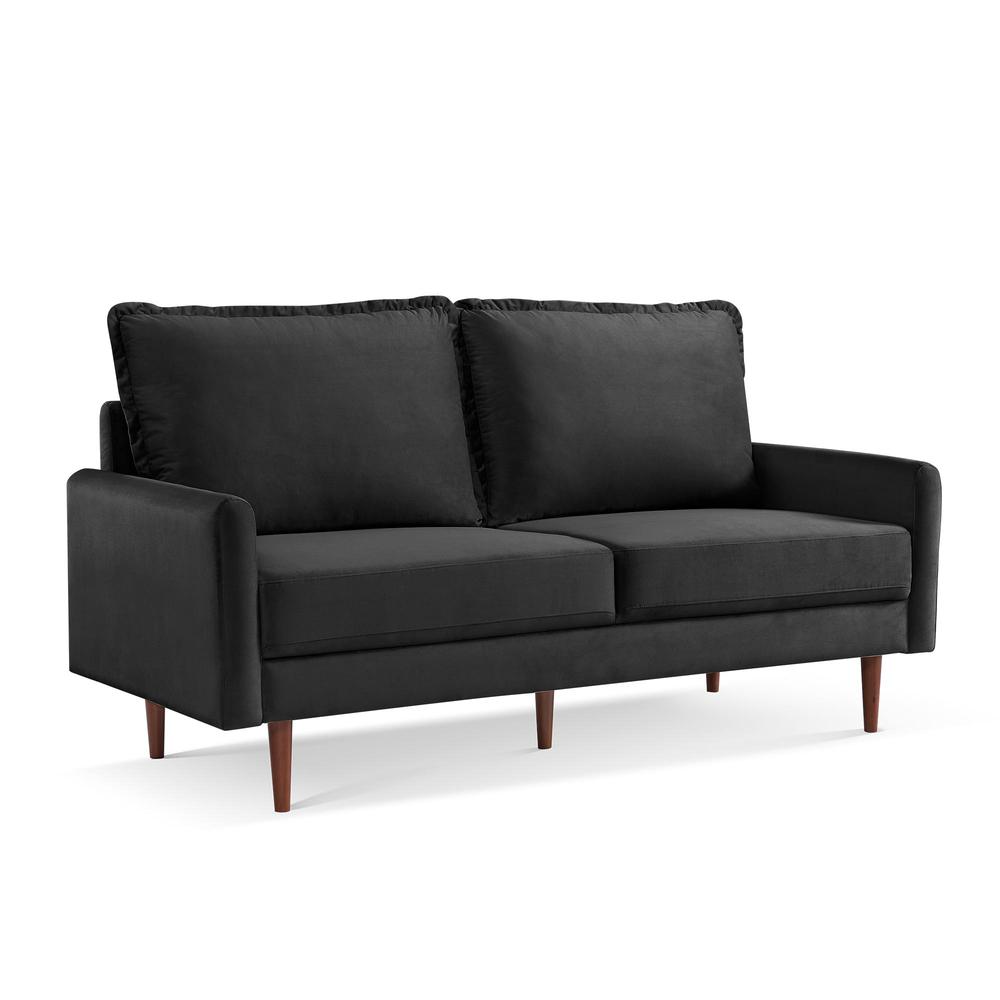69" Black Velvet and Dark Brown Sofa. Picture 1