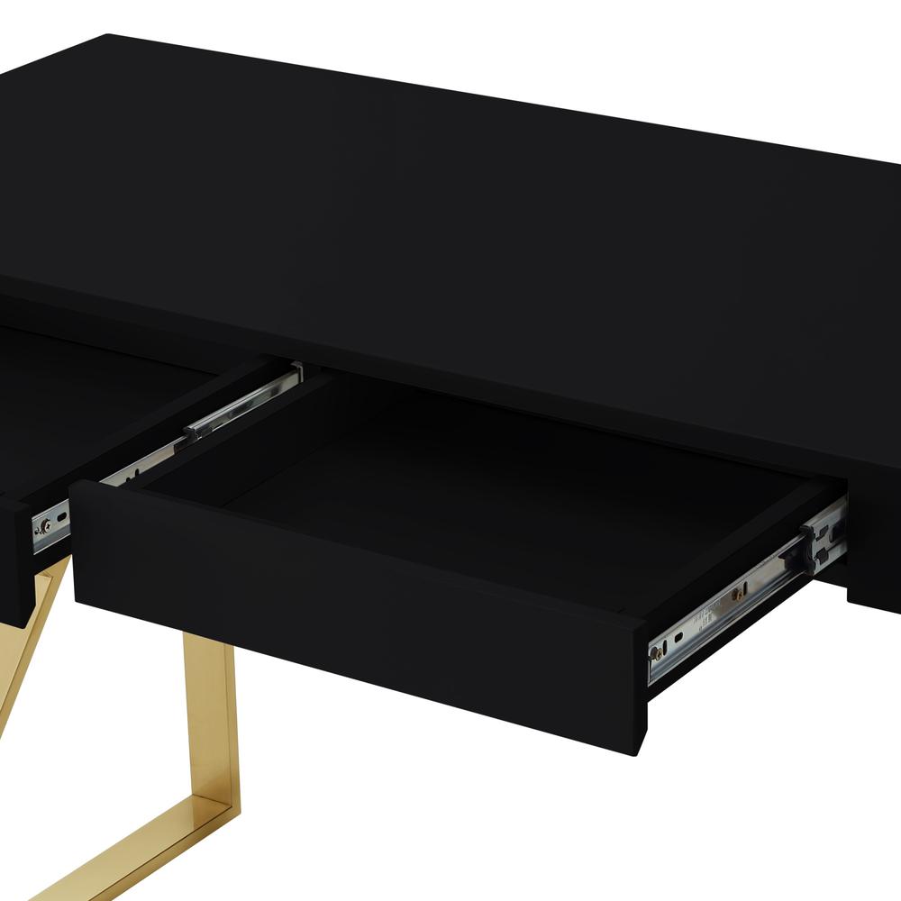 48" Black and Gold Writing Desk With Two Drawers. Picture 6