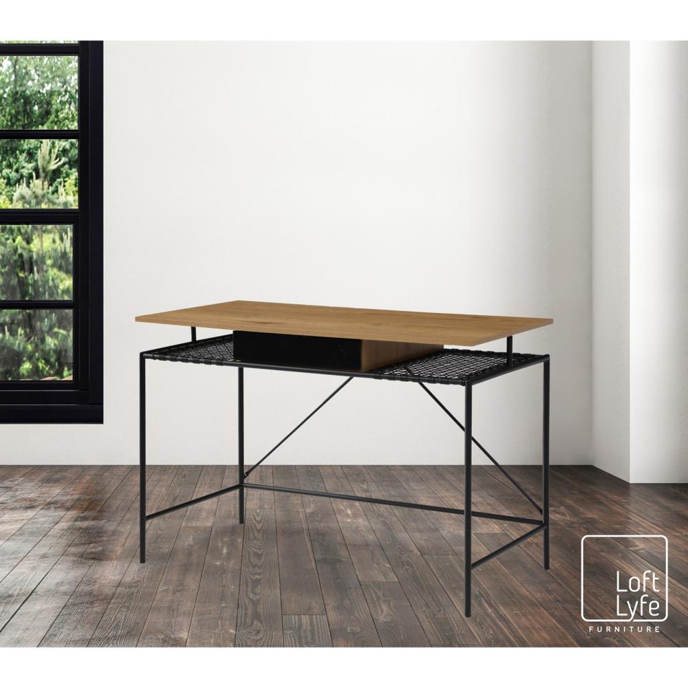43" Natural and Black Writing Desk. Picture 5