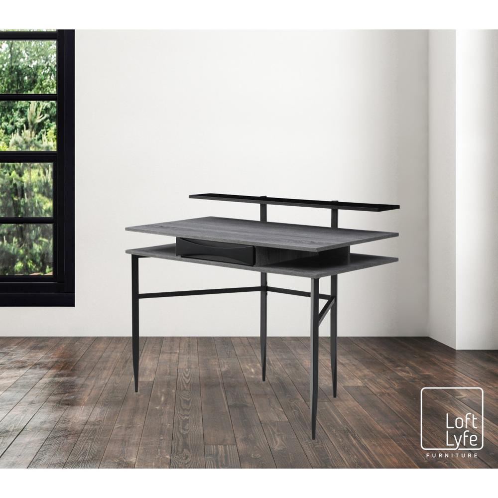 43" Gray and Black Writing Desk. Picture 6