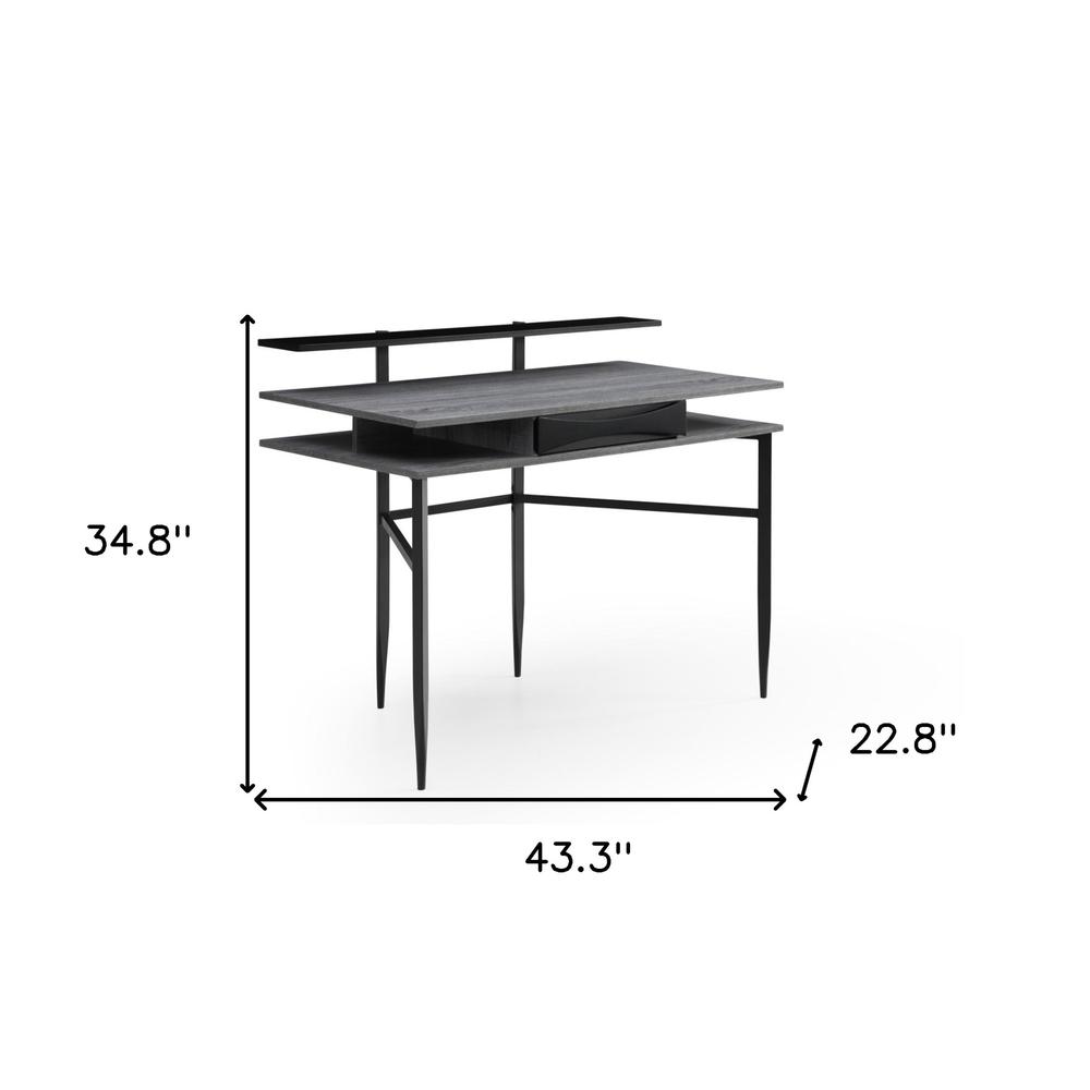 43" Gray and Black Writing Desk. Picture 9