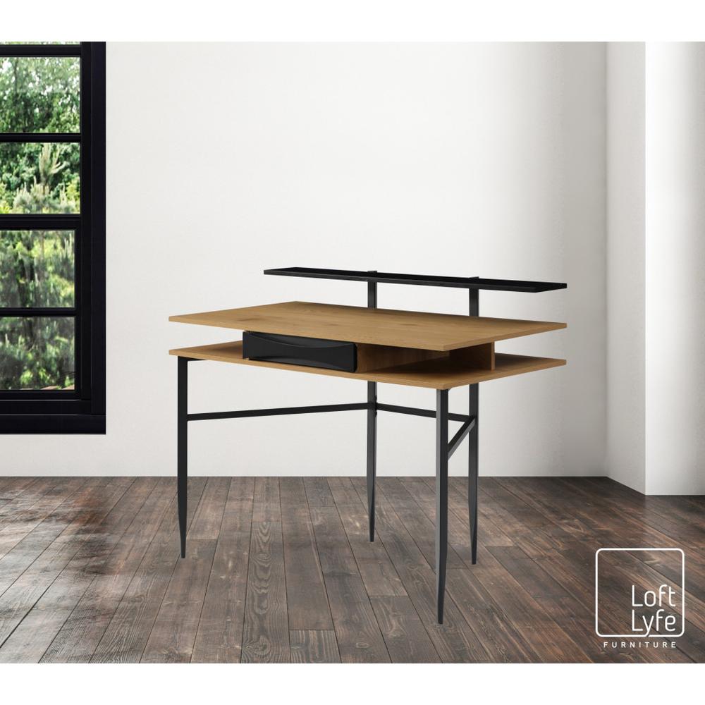 43" Natural and Black Writing Desk. Picture 6