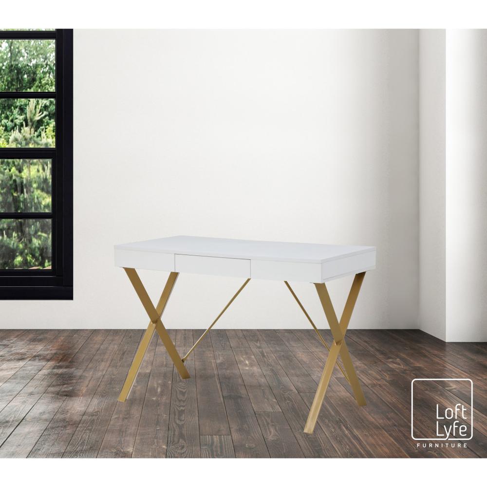 43" White and Gold Writing Desk. Picture 5