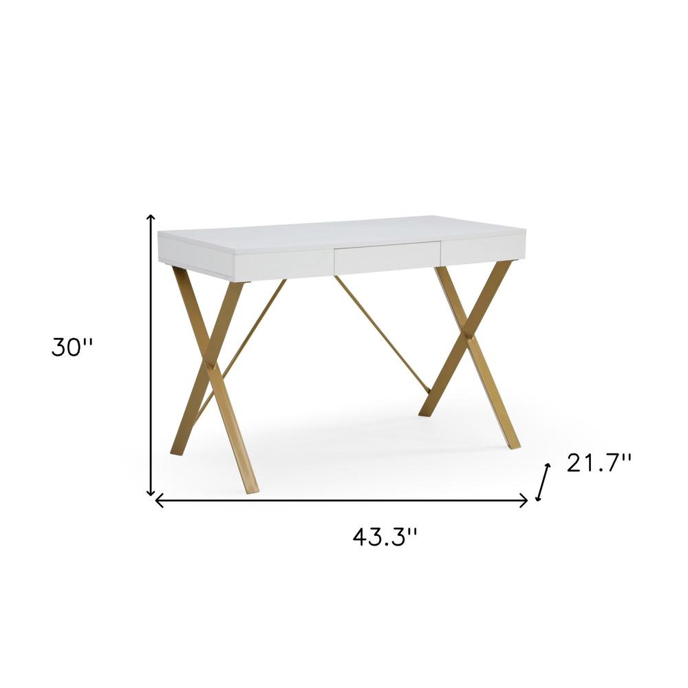 43" White and Gold Writing Desk. Picture 8