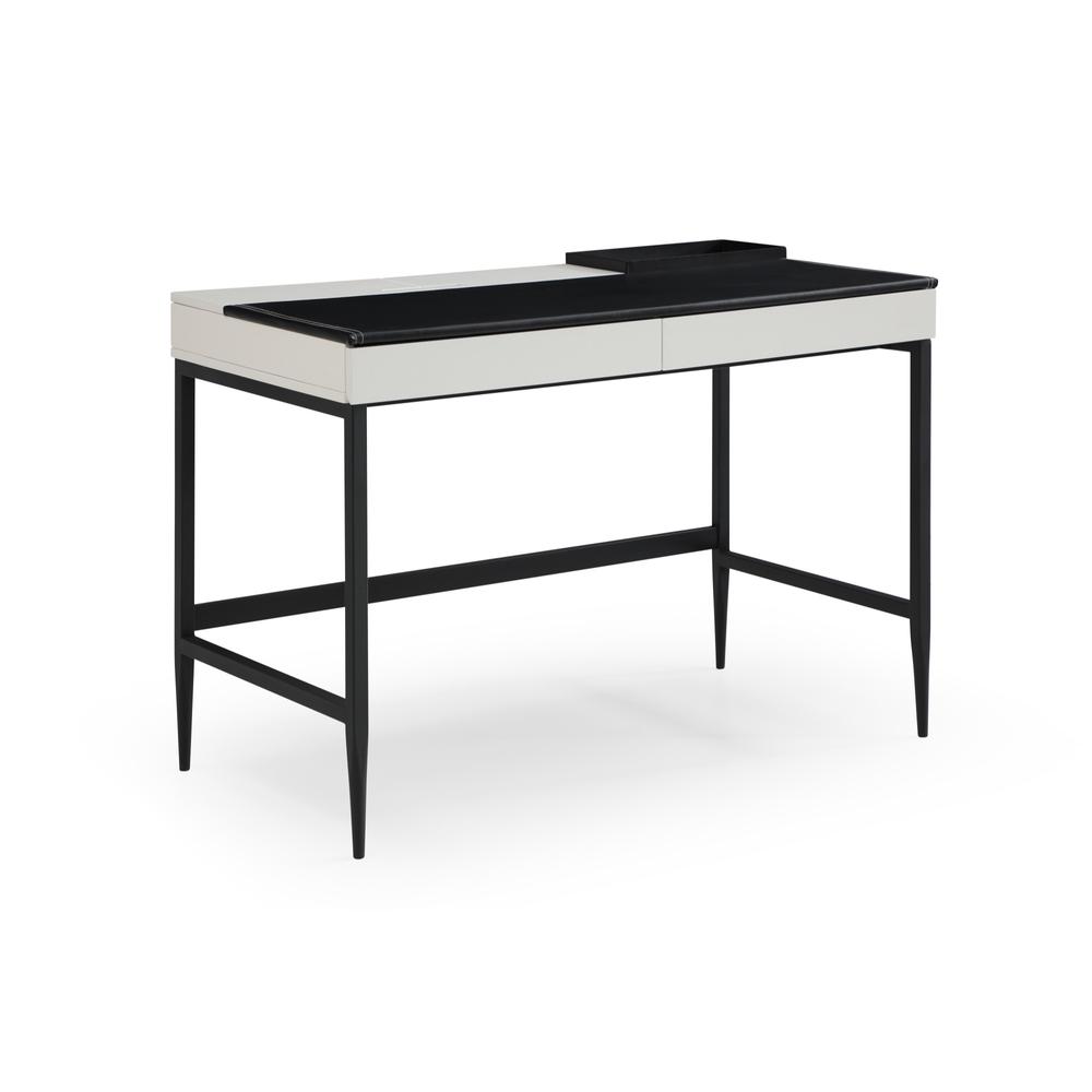43" Black and White L Shape Writing Desk With Two Drawers. Picture 1
