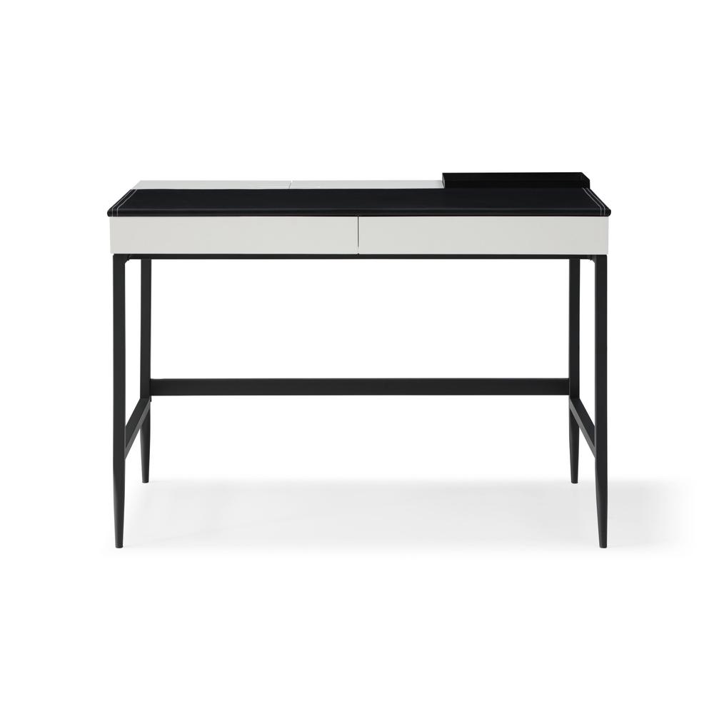 43" Black and White L Shape Writing Desk With Two Drawers. Picture 3
