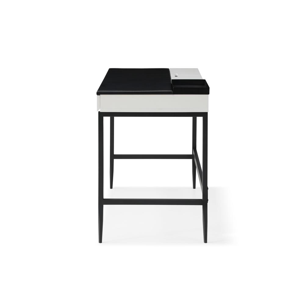 43" Black and White L Shape Writing Desk With Two Drawers. Picture 4