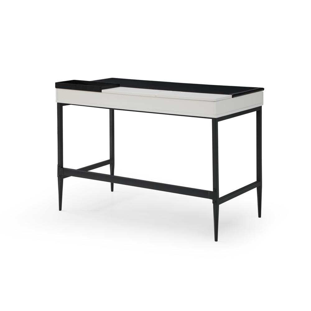 43" Black and White L Shape Writing Desk With Two Drawers. Picture 5