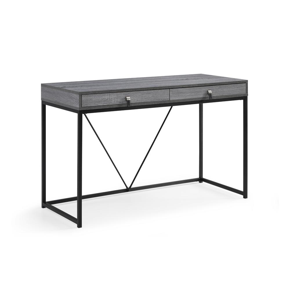 47" Gray and Black Writing Desk With Two Drawers. Picture 1
