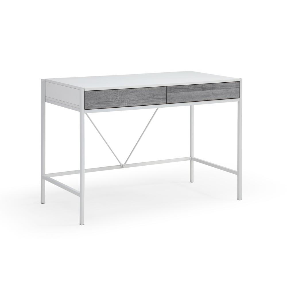 43" White and Gray Writing Desk With Two Drawers. Picture 1