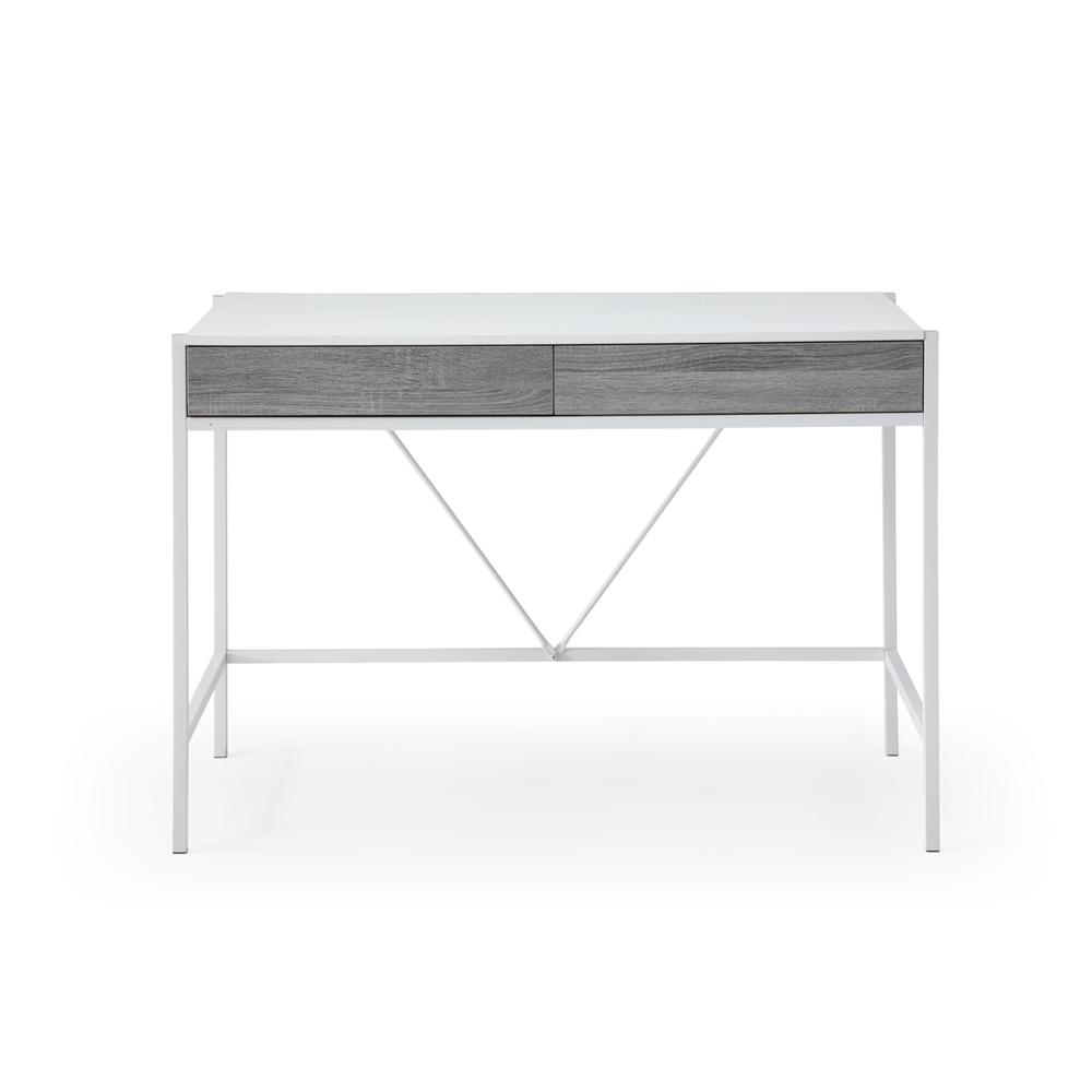 43" White and Gray Writing Desk With Two Drawers. Picture 3