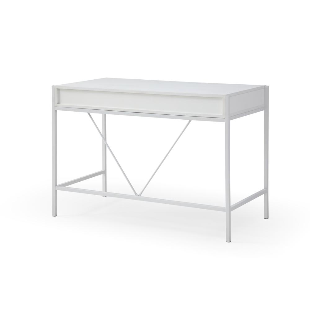 43" White and Gray Writing Desk With Two Drawers. Picture 4