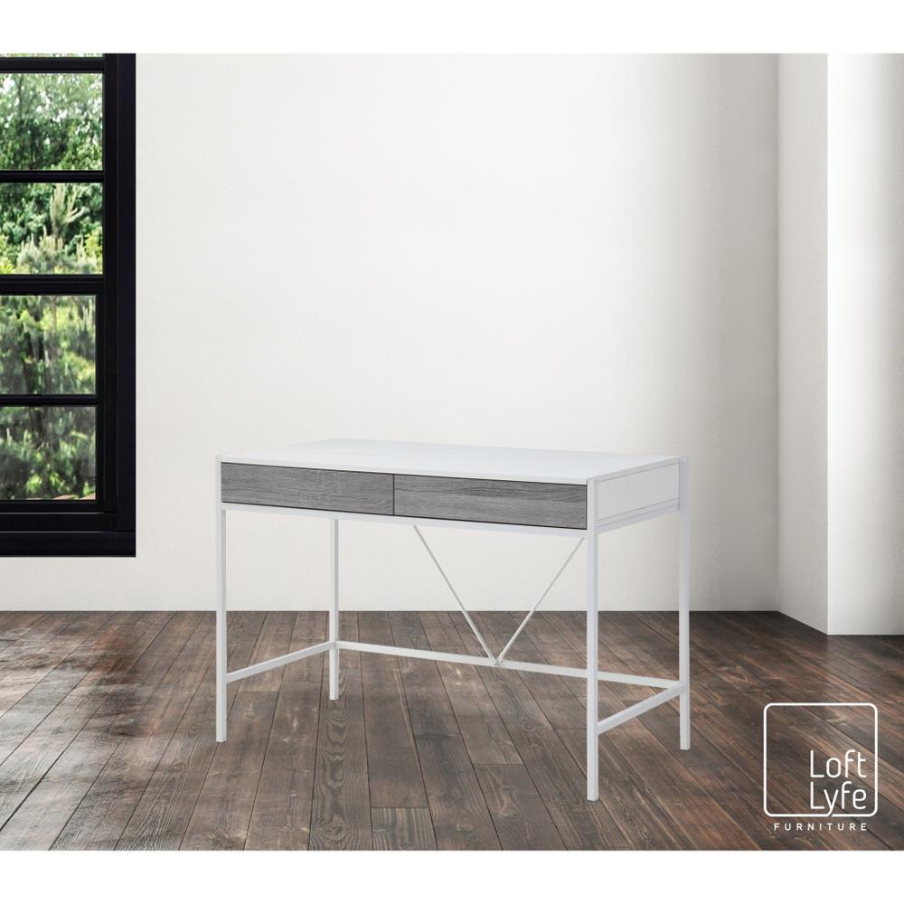 43" White and Gray Writing Desk With Two Drawers. Picture 6