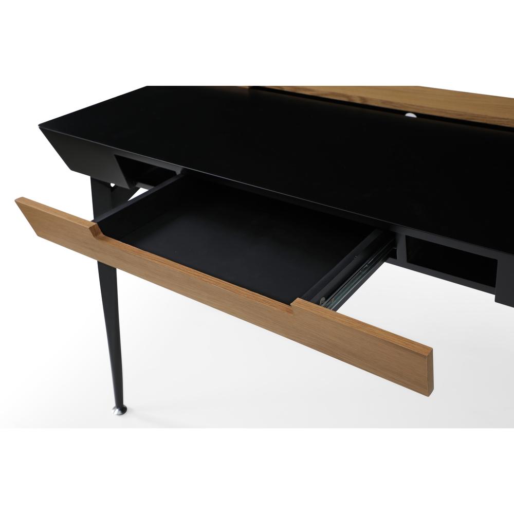 44" Black and Natural Writing Desk With Three Drawers. Picture 6
