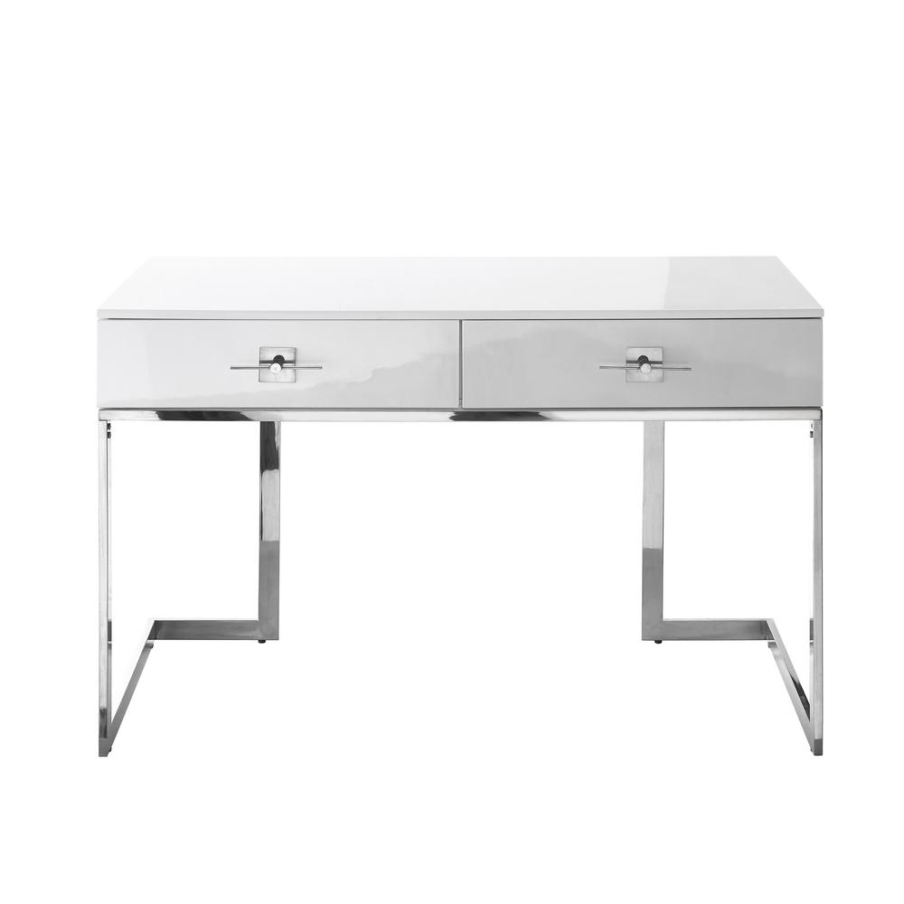 47" White and Silver Metallic Writing Desk With Two Drawers. Picture 3