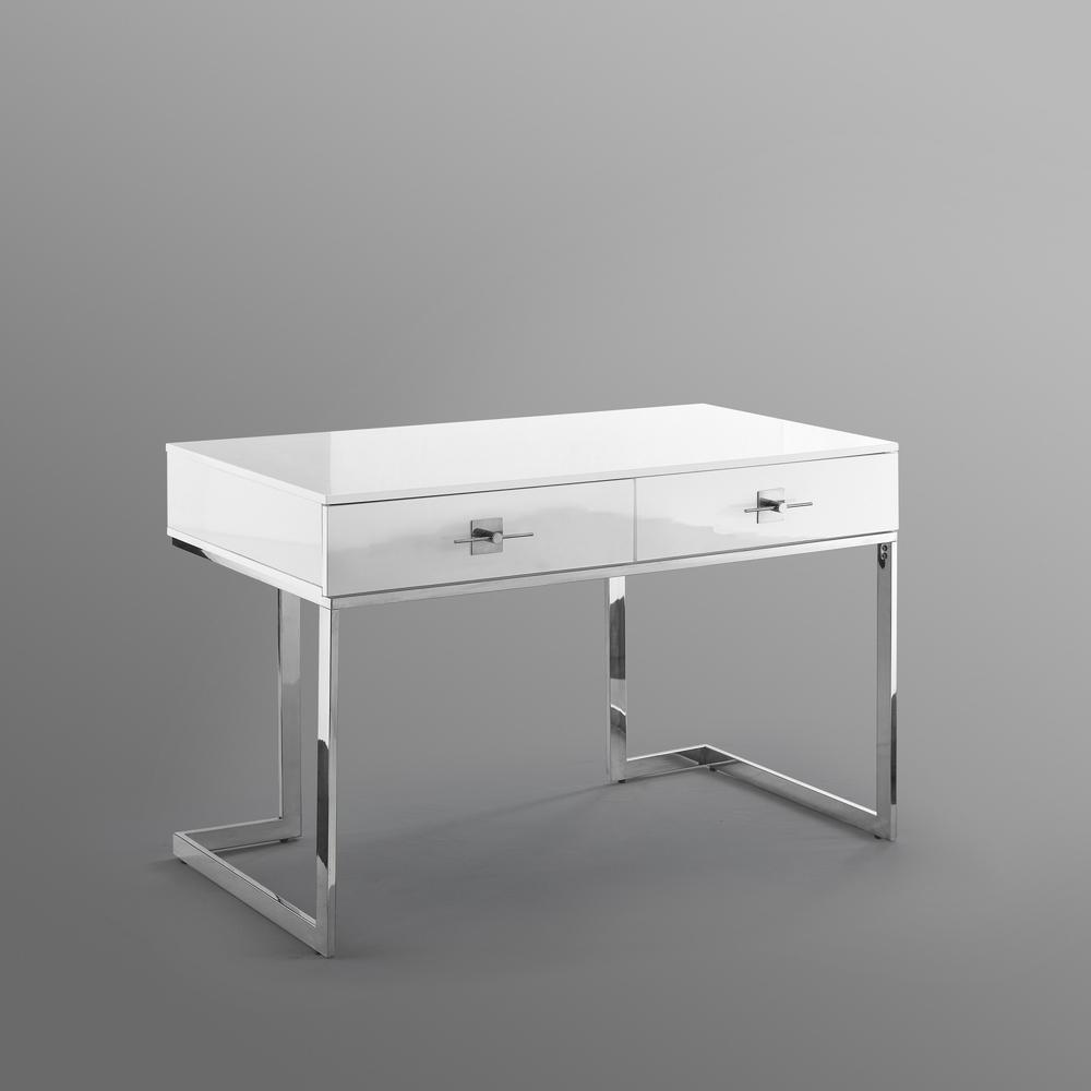 47" White and Silver Metallic Writing Desk With Two Drawers. Picture 5