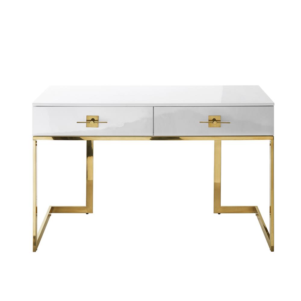 47" White and Gold Writing Desk With Two Drawers. Picture 3