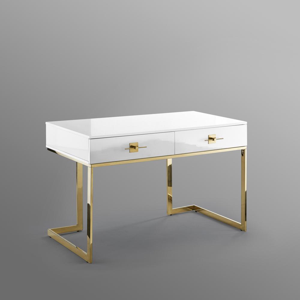 47" White and Gold Writing Desk With Two Drawers. Picture 5