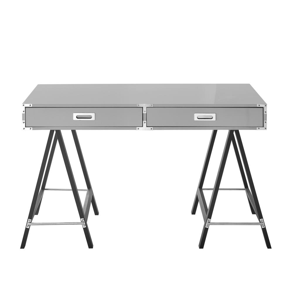 47" Light Gray and Black Writing Desk With Two Drawers. Picture 1
