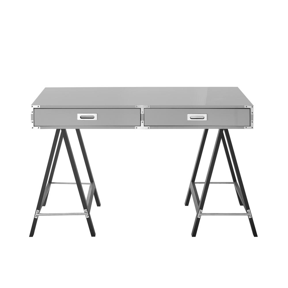 47" Light Gray and Black Writing Desk With Two Drawers. Picture 3