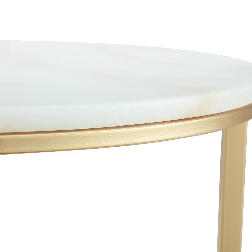 Set of Two 31" White, Gold Genuine Marble, Iron Round Nested Coffee Tables. Picture 6