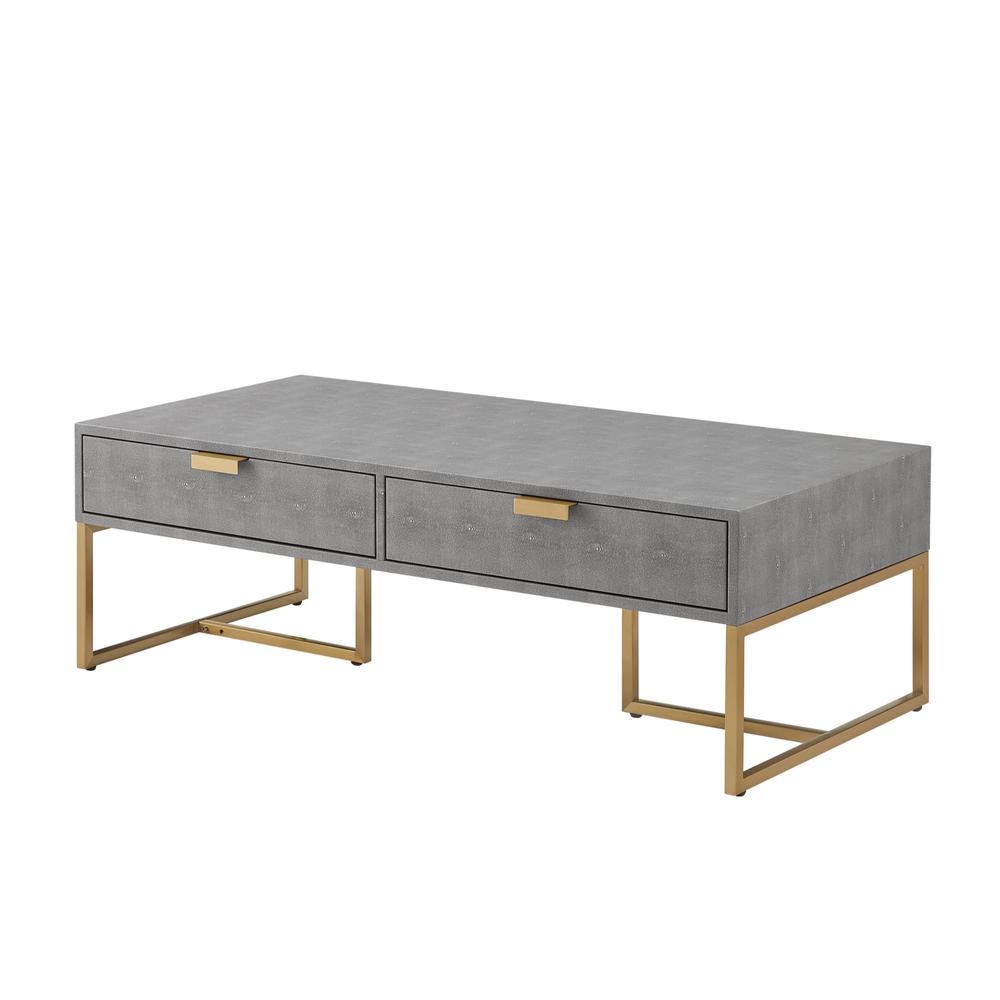 46" Gray And Gold Stainless Steel Coffee Table With Two Drawers. Picture 1