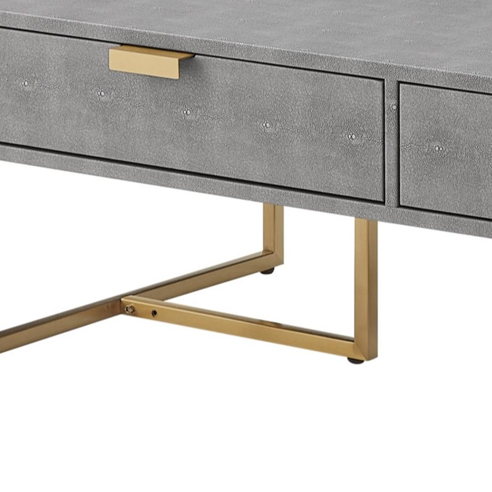 46" Gray And Gold Stainless Steel Coffee Table With Two Drawers. Picture 5