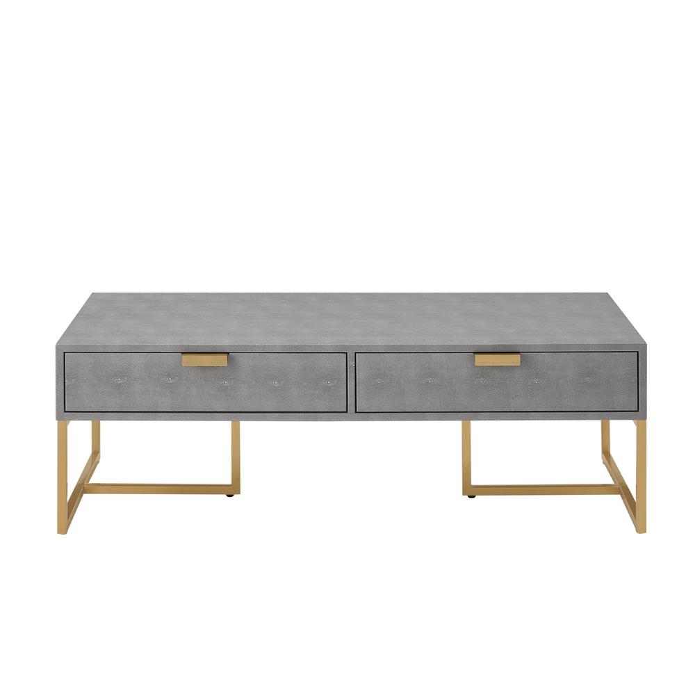 46" Gray And Gold Stainless Steel Coffee Table With Two Drawers. Picture 2