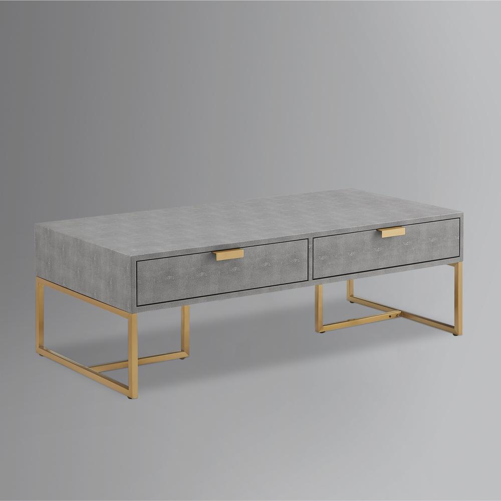 46" Gray And Gold Stainless Steel Coffee Table With Two Drawers. Picture 7