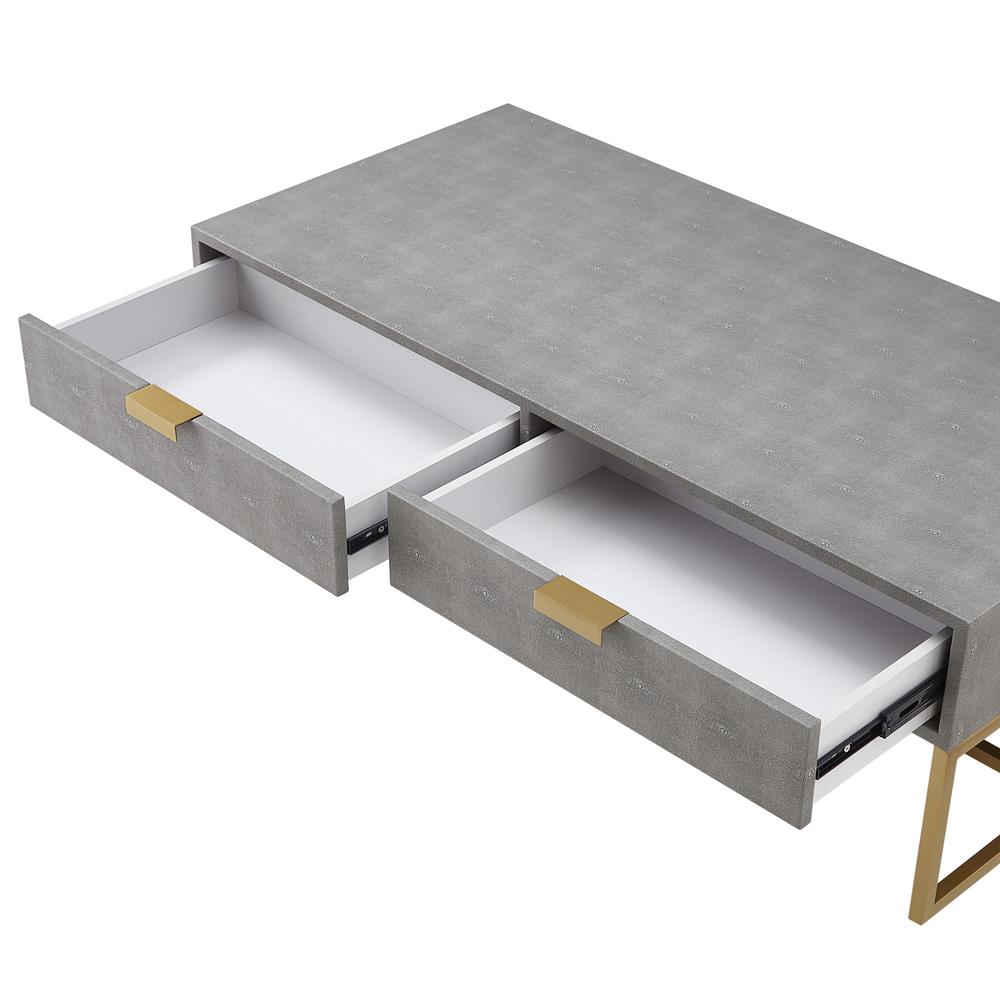 46" Gray And Gold Stainless Steel Coffee Table With Two Drawers. Picture 4