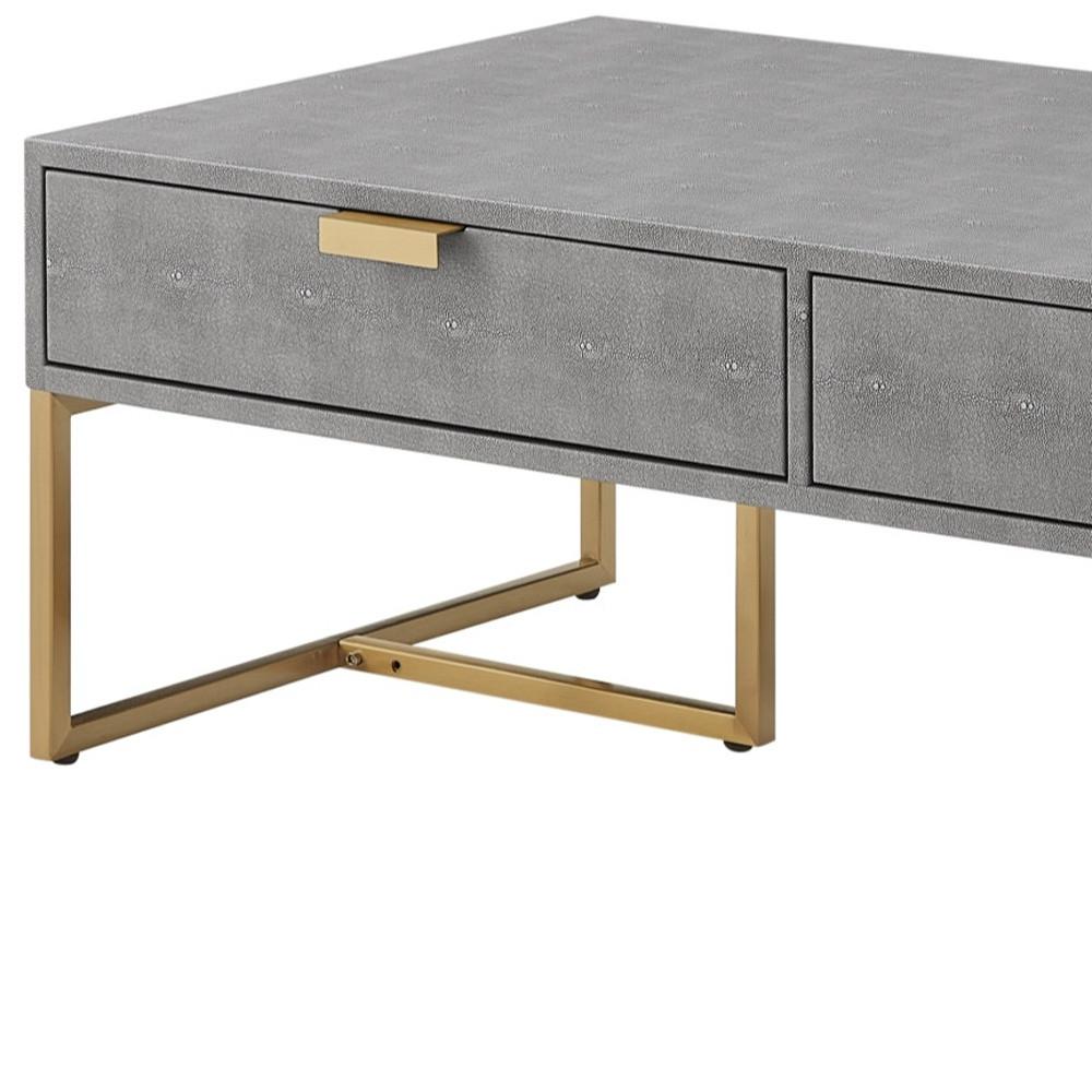 46" Gray And Gold Stainless Steel Coffee Table With Two Drawers. Picture 6