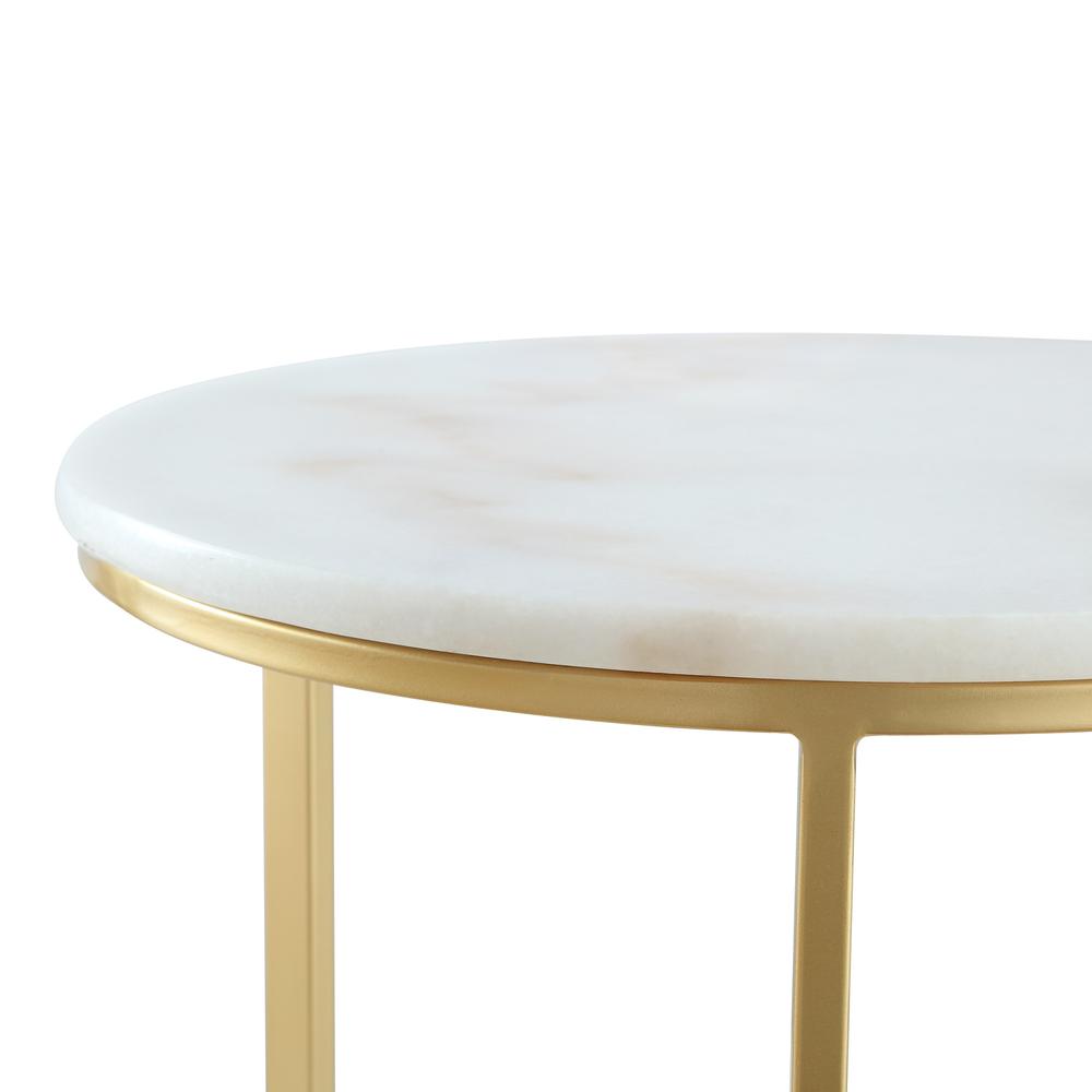 Set of Two 22" Gold and White Marble Round Nested Tables. Picture 6