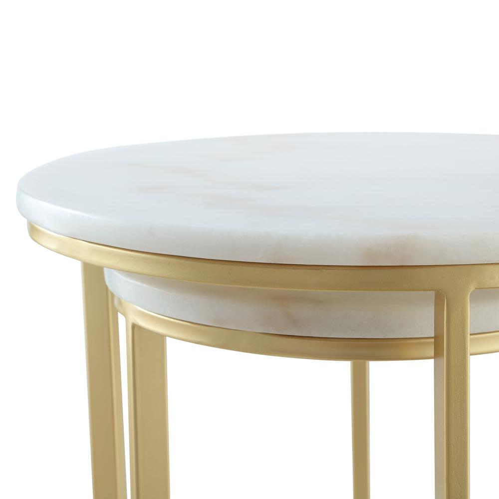 Set of Two 22" Gold and White Marble Round Nested Tables. Picture 7