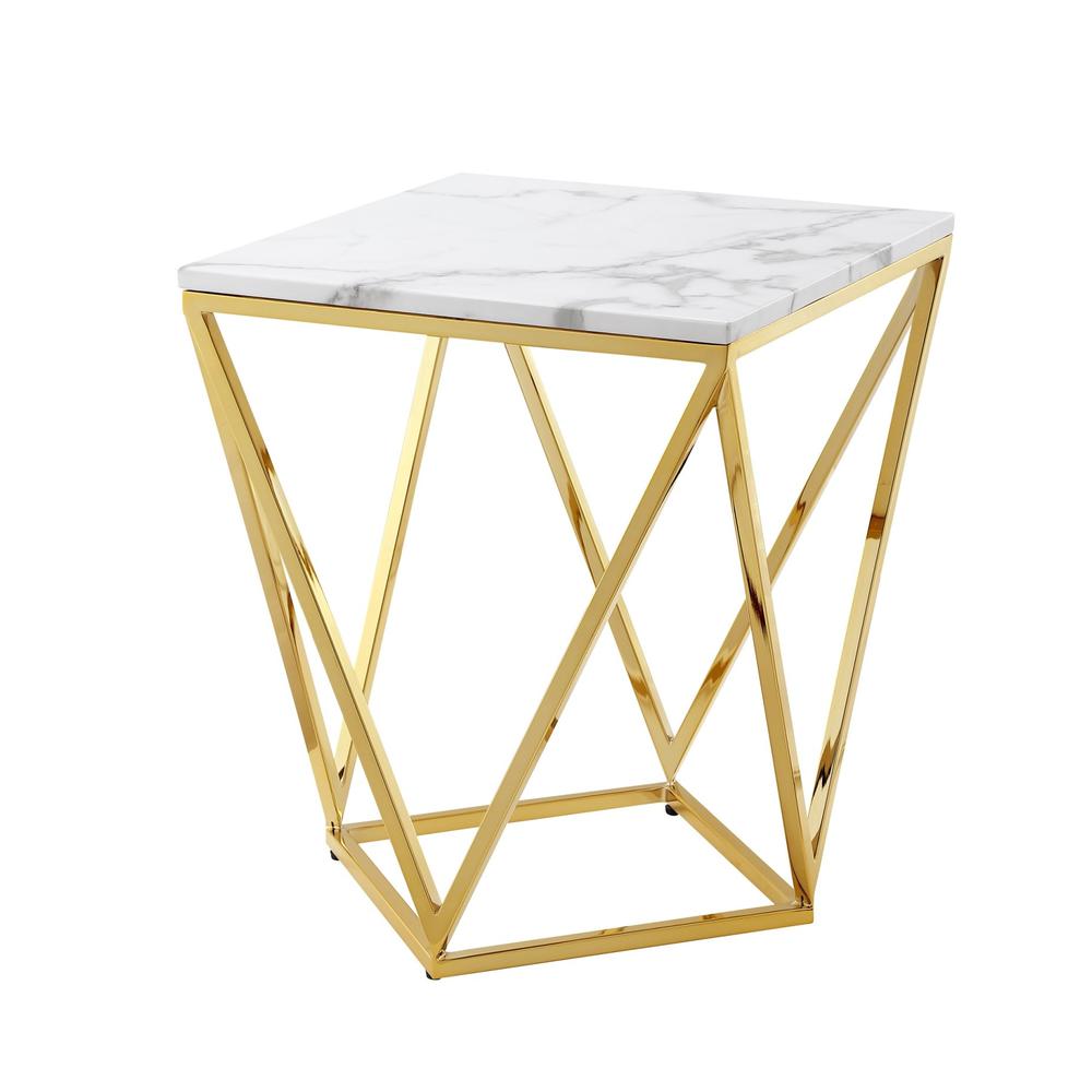 22" Gold and White Stone End Table. Picture 1