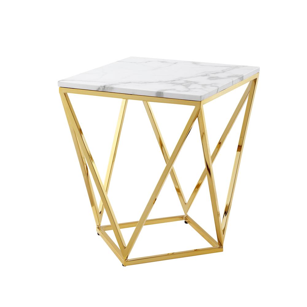 22" Gold and White Stone End Table. Picture 3