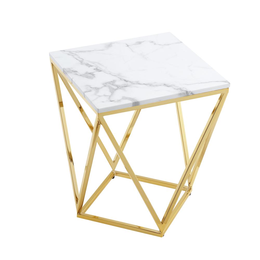 22" Gold and White Stone End Table. Picture 5