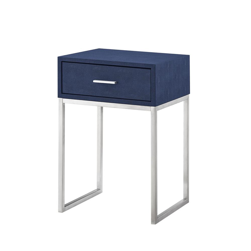 24" Silver Metallic and Navy Blue End Table with Drawer. Picture 1
