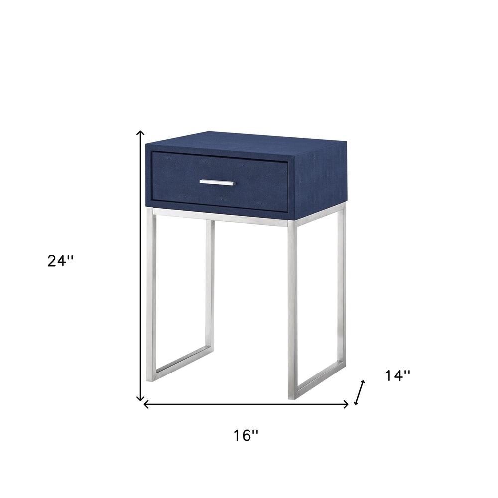 24" Silver Metallic and Navy Blue End Table with Drawer. Picture 7
