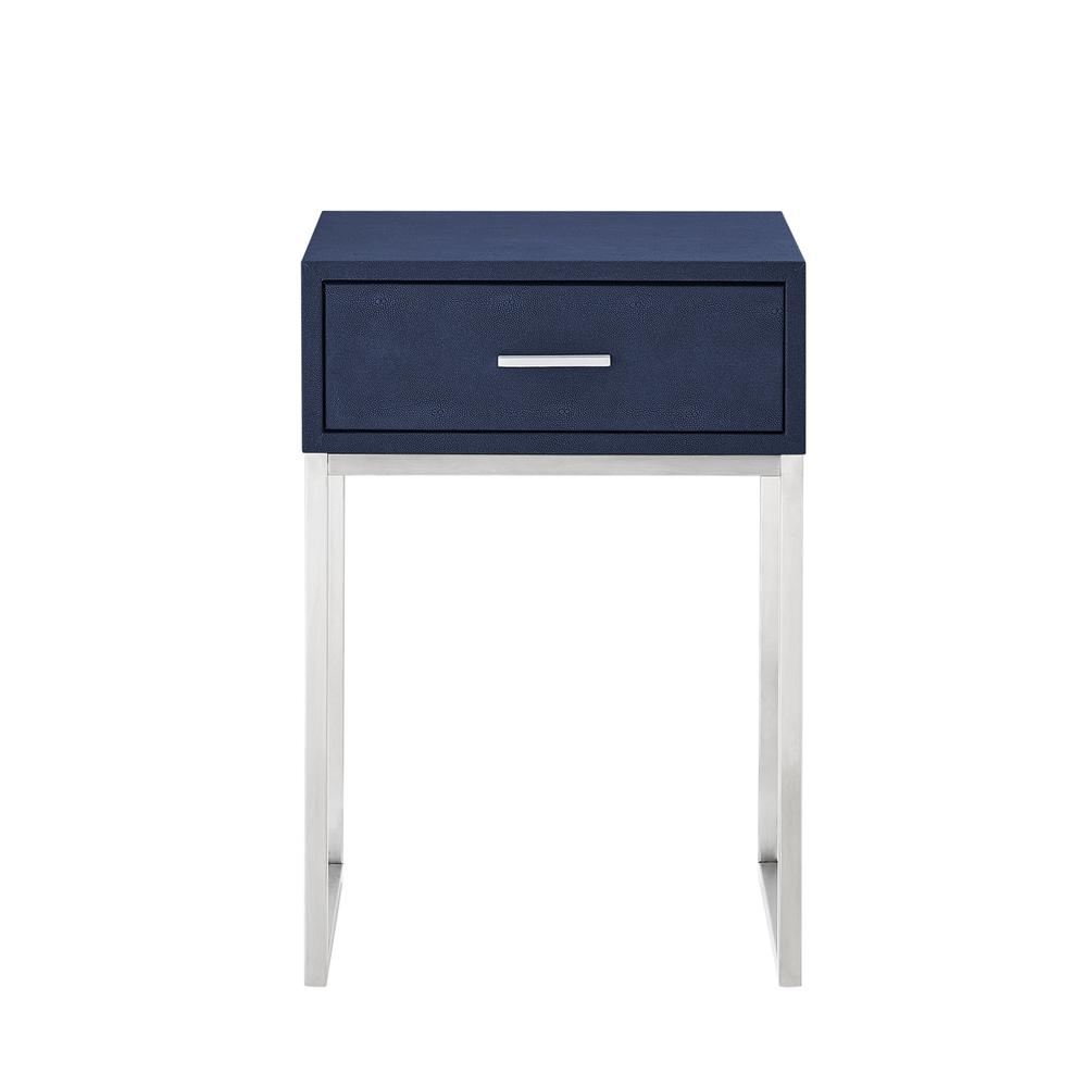24" Silver Metallic and Navy Blue End Table with Drawer. Picture 3
