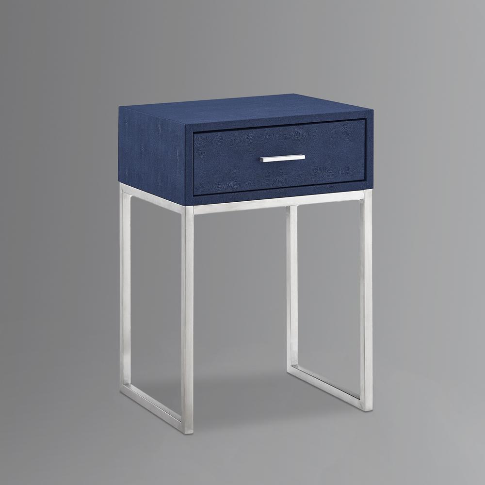 24" Silver Metallic and Navy Blue End Table with Drawer. Picture 5