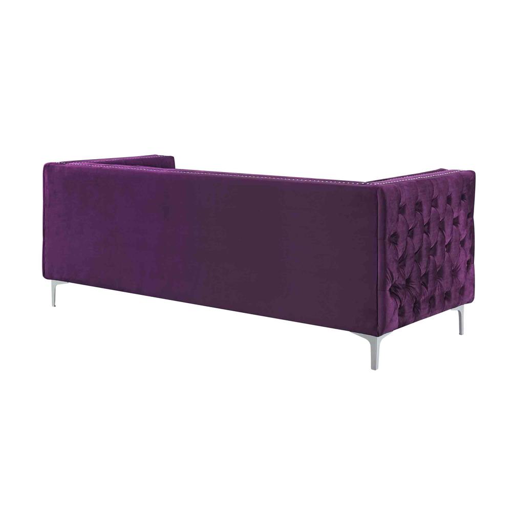 84" Purple And Silver Velvet Sofa. Picture 5