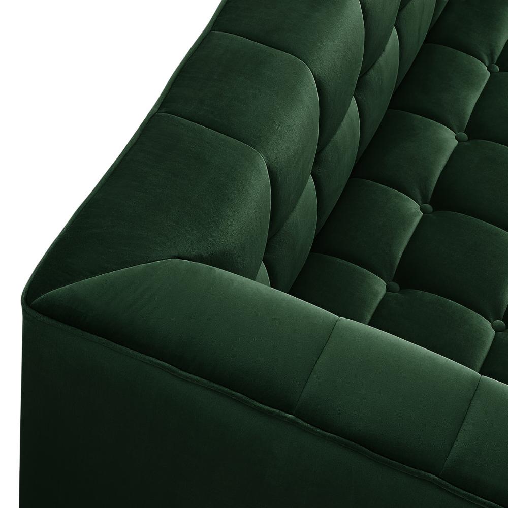 88" Hunter Green Velvet and Clear Sofa and Toss Pillows. Picture 7
