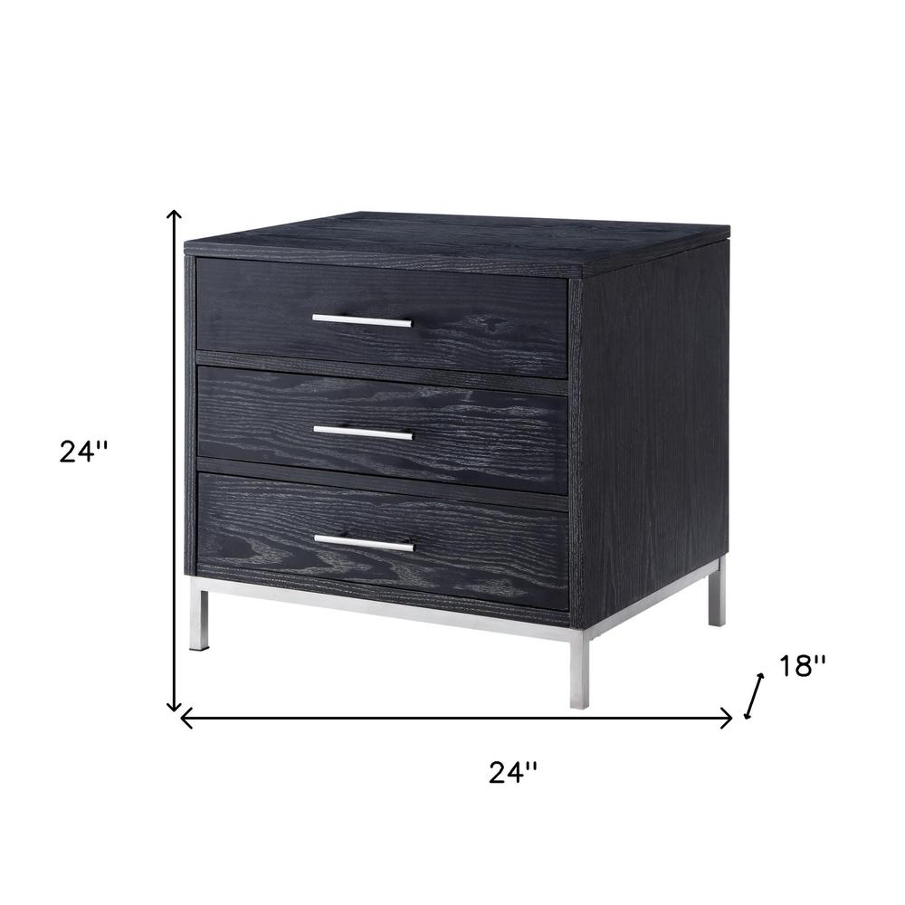 24" Silver Metallic and Black Veneer End Table with Three Drawers. Picture 9