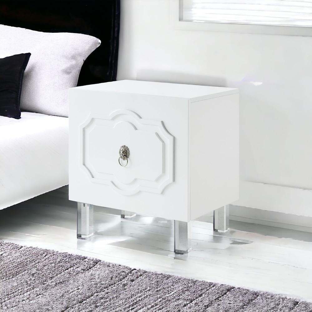 24" Clear and White End Table with Two Shelves. Picture 2