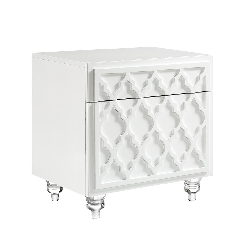 24" Clear and White End Table with Drawer and shelf. Picture 3