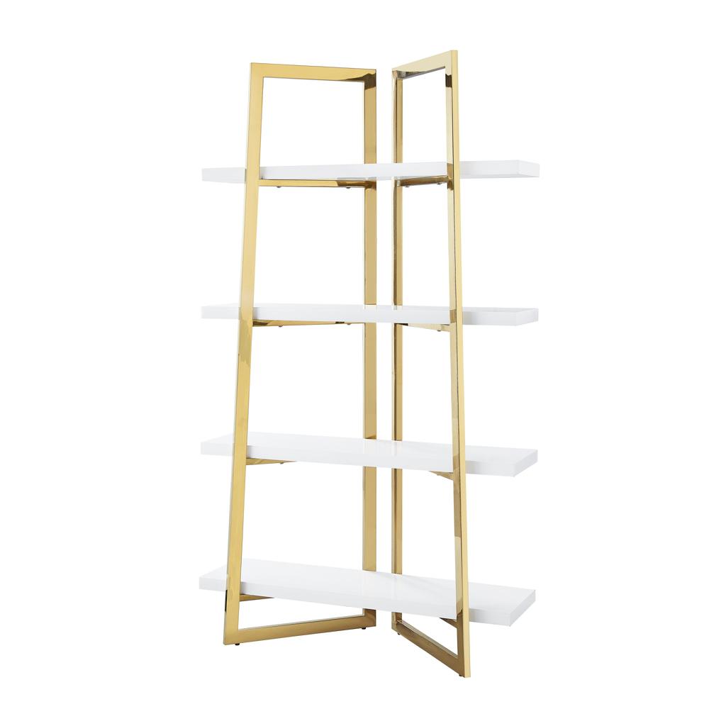 69" White Stainless Steel Four Tier Etagere Bookcase. Picture 1