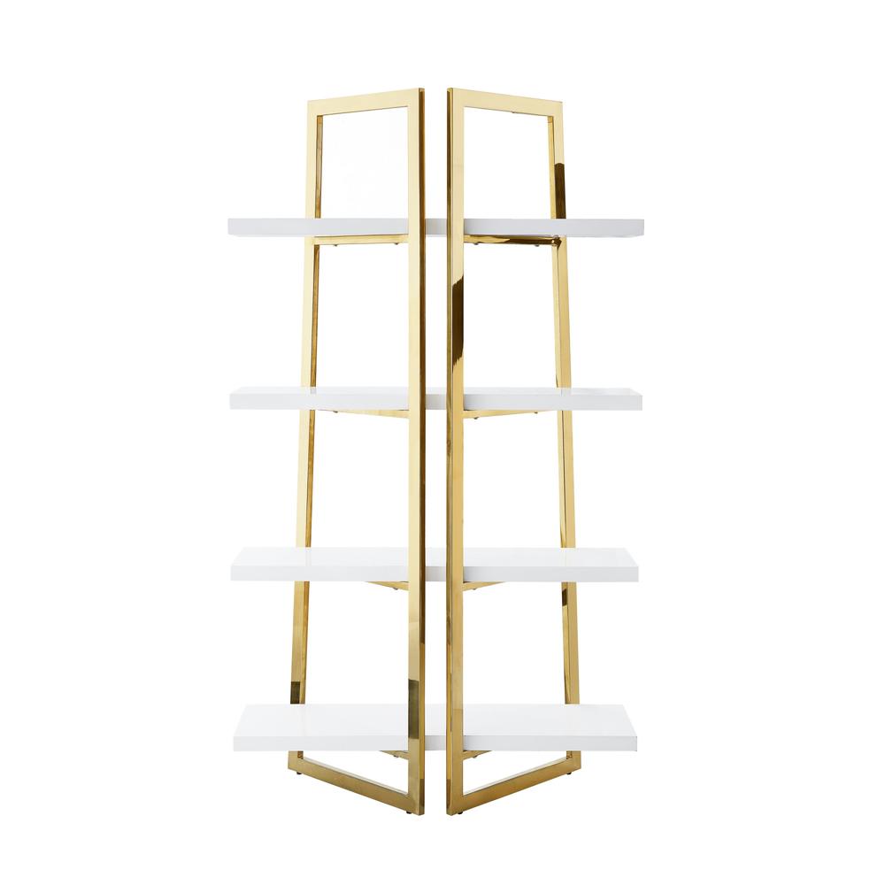 69" White Stainless Steel Four Tier Etagere Bookcase. Picture 5