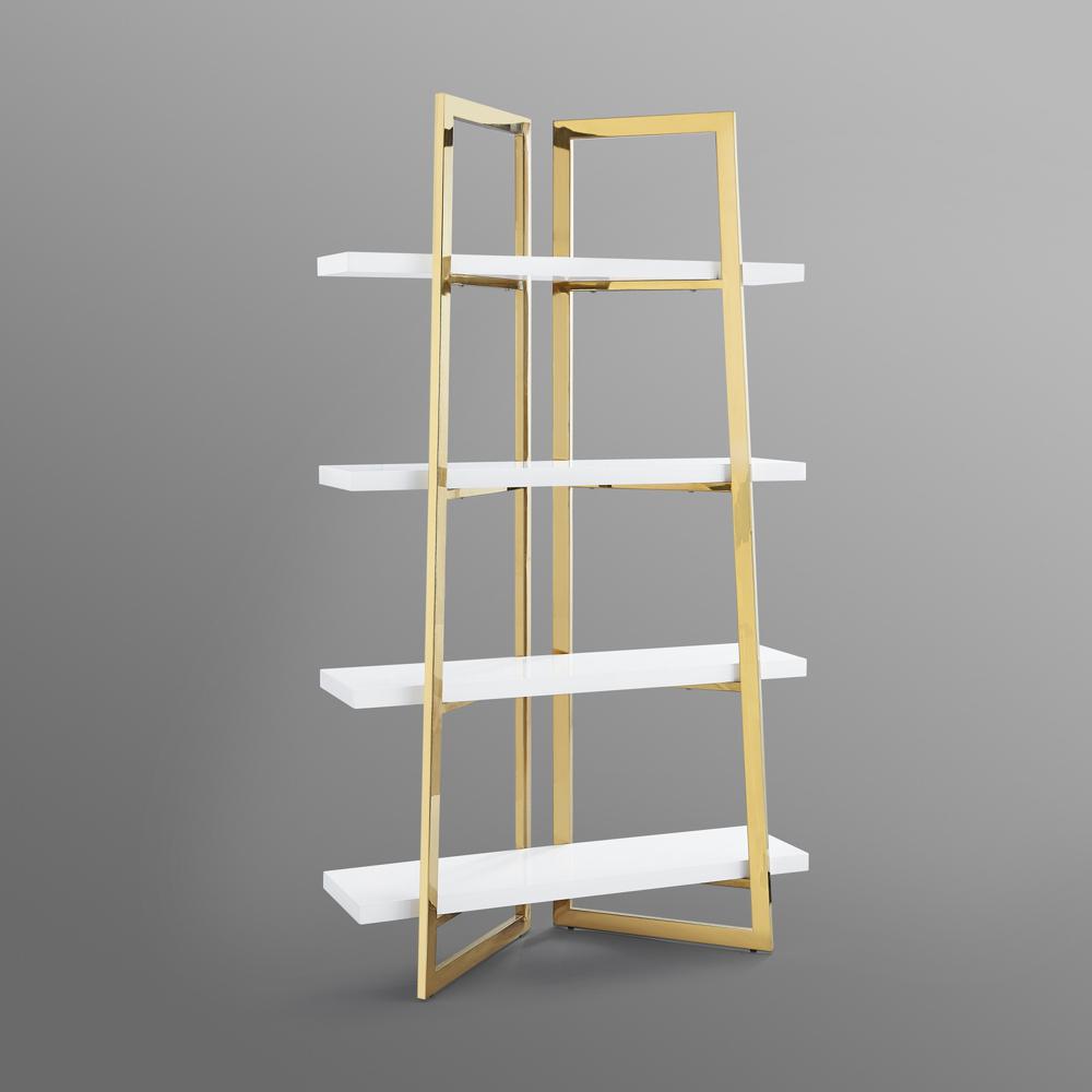 69" White Stainless Steel Four Tier Etagere Bookcase. Picture 7