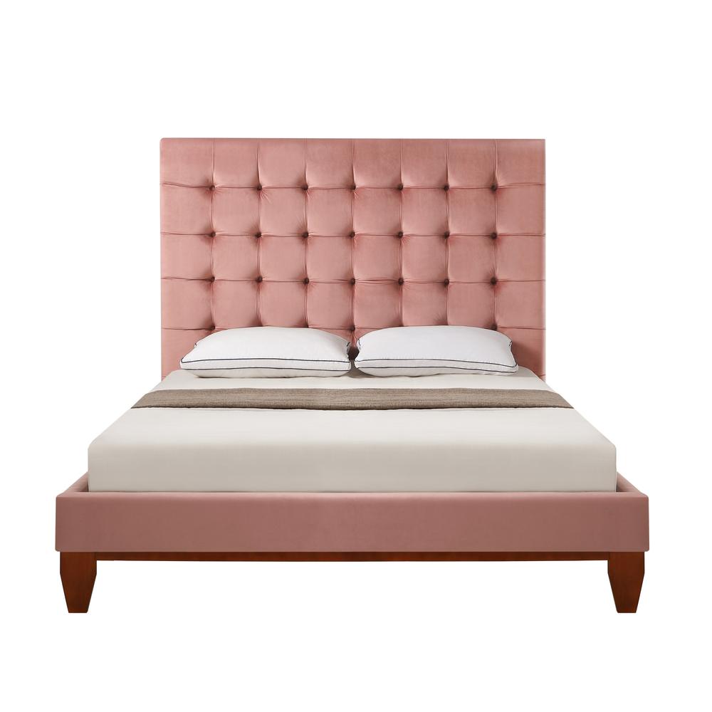 Blush Solid Wood Queen Tufted Upholstered Velvet Bed. Picture 3