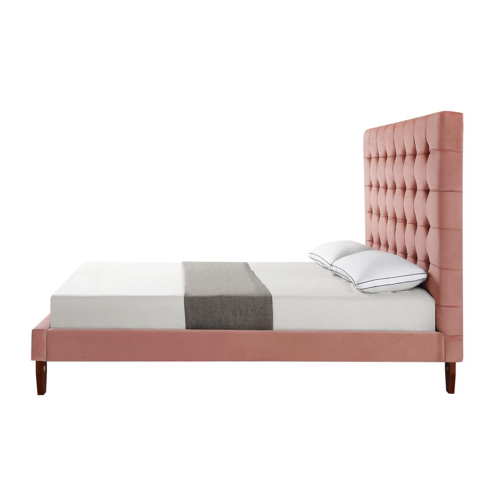Blush Solid Wood Queen Tufted Upholstered Velvet Bed. Picture 4